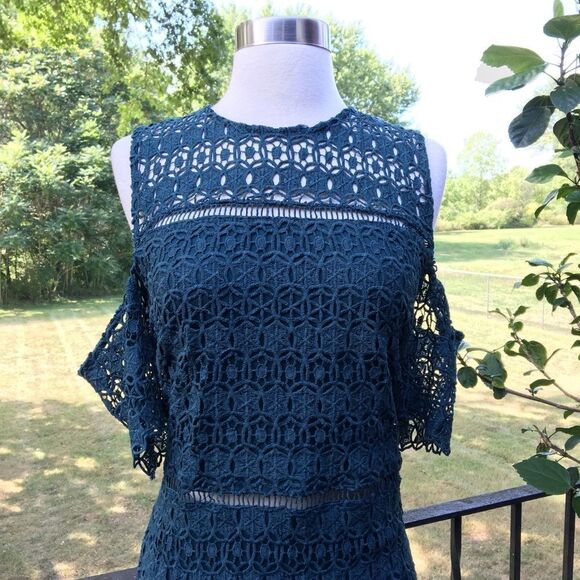 Gianni Bini Eyelet Lace Colder Shoulder Green Dress - Picture 2 of 7